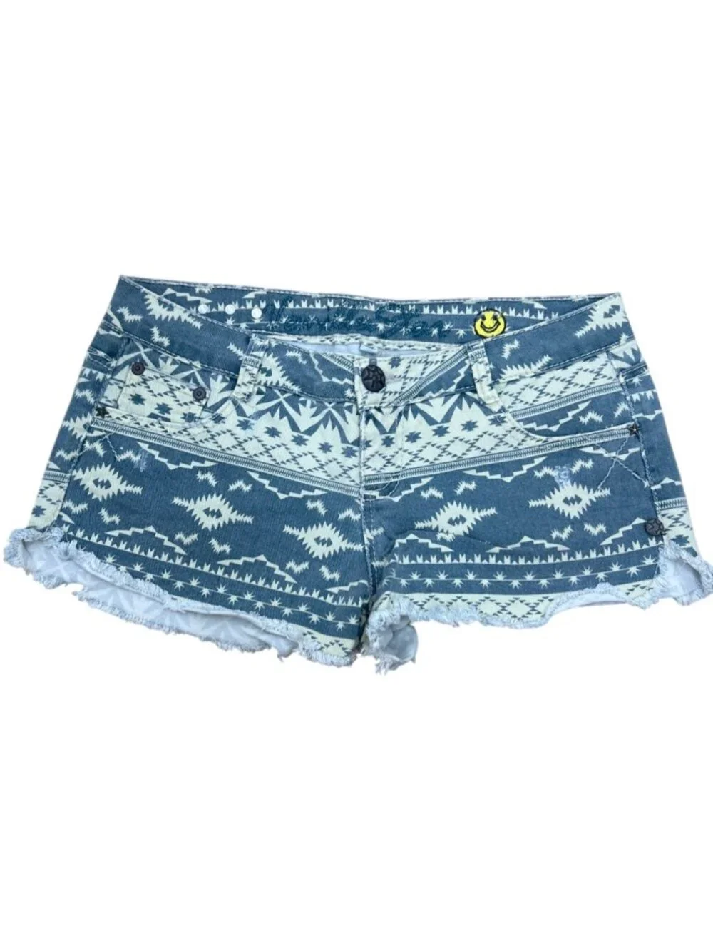 Vanilla Star Denim Shorts Sz 9 Blue White Tribal Print Star Cutoff Streetwear